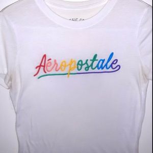 White Aeropostale T-Shirt With Rainbow Lettering